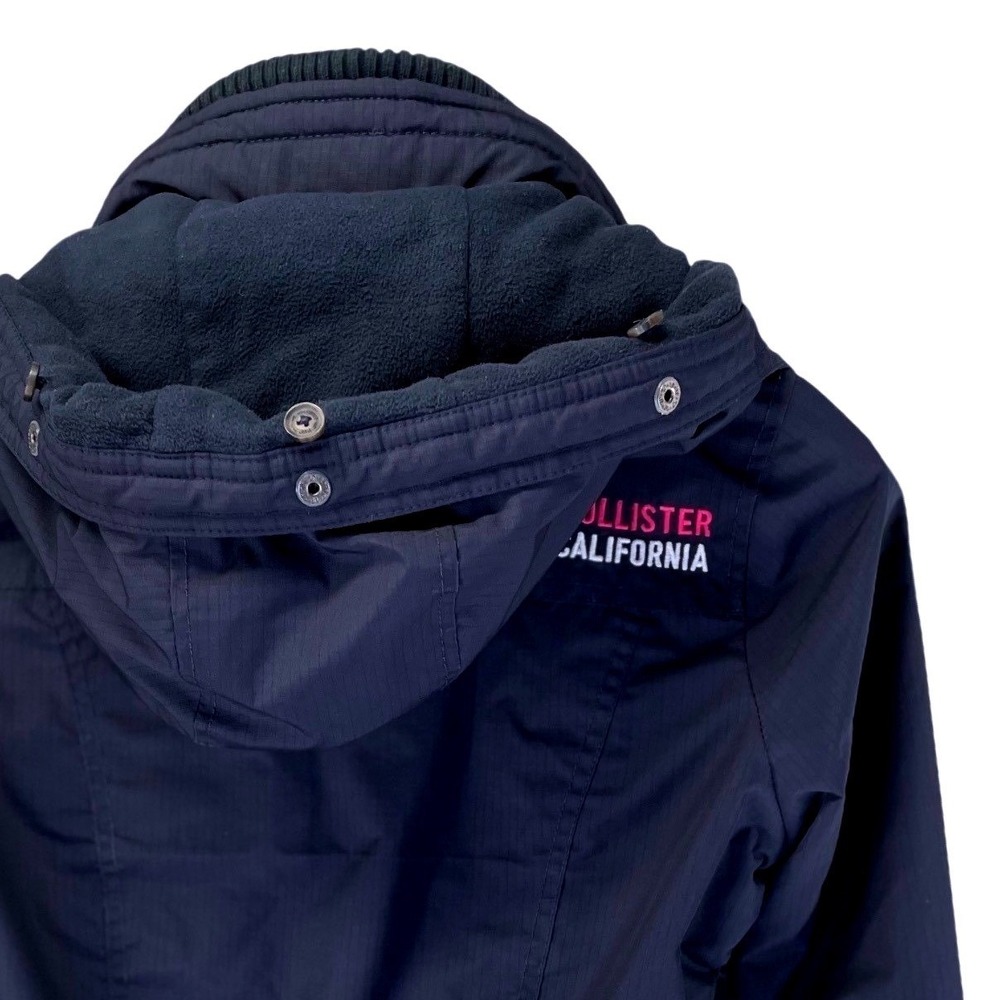 Hollister Navy Blue All-Weather Jacket Fleece Lined Removable Hood XS No Fur - Picture 3 of 12